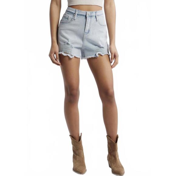 ptcl Pants - PTCL Sydne Ripped High Waist Stretch Denim Shorts Light Wash NWT Size 25